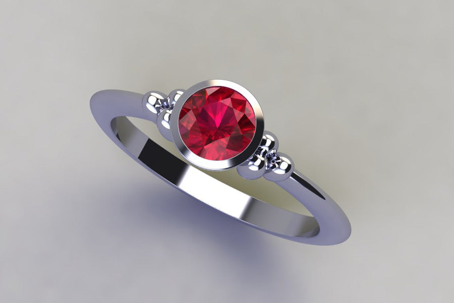 Bead Design Platinum Ring with Round Ruby