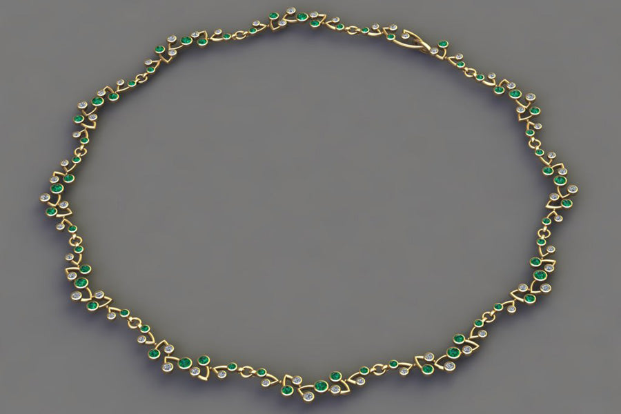 Branch Cluster Necklace Designs : Platinum & 18ct Golds with Diamonds, Emeralds & Sapphires