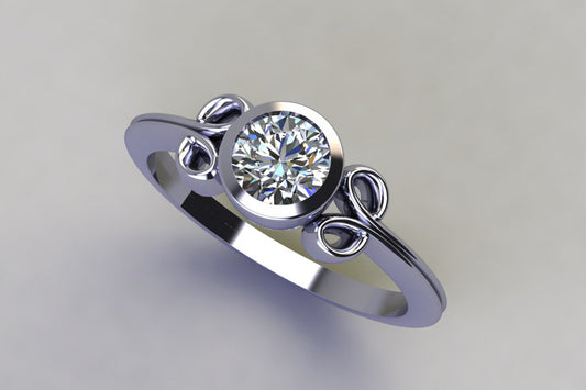 Scroll Platinum Ring Design with Round Brilliant Cut Diamond