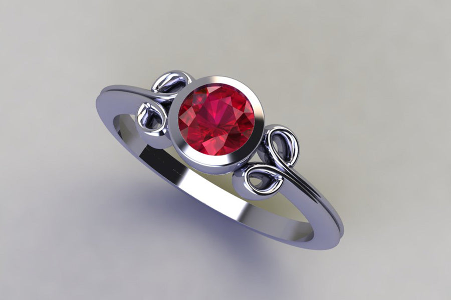 Scroll Platinum Ring Design with Ruby