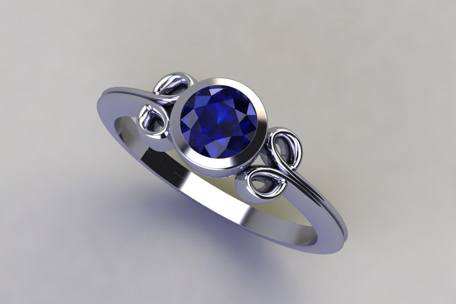 Scroll Platinum Ring Design with Sapphire