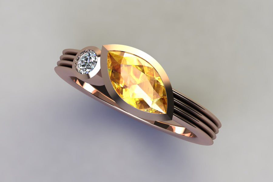 Red Gold, Yellow Sapphire & Diamond