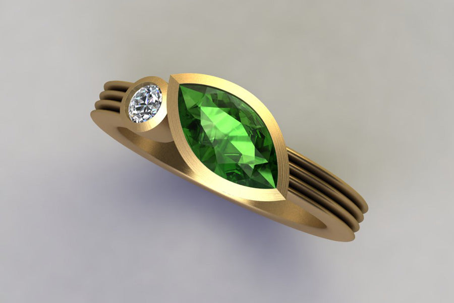 Yellow Gold, Green Tourmaline & Diamond