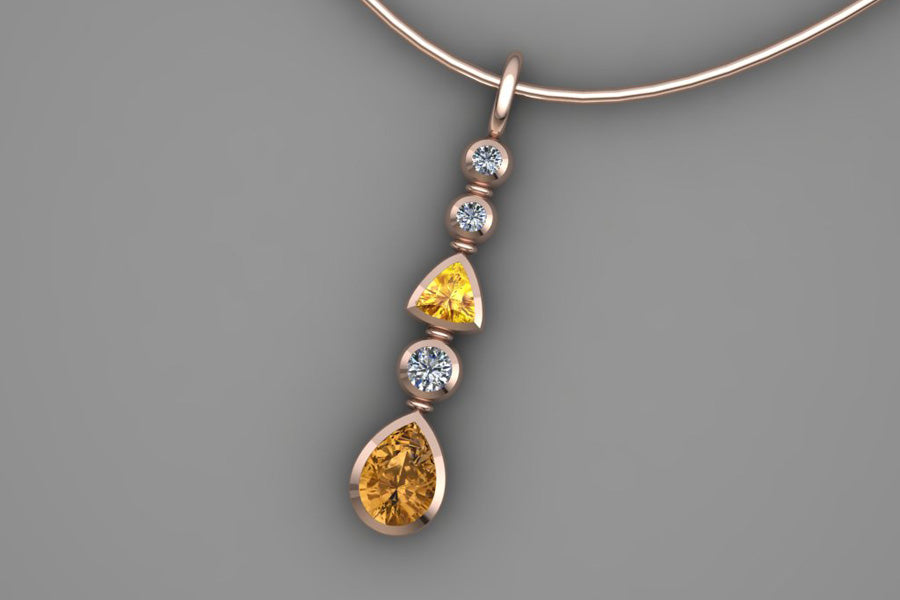 Mixed Shaped Ruby,Yellow Sapphire & Diamond Platinum Pendant Design