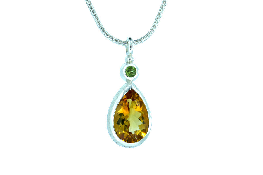 Pear Shaped Citrine & Peridot Silver Drop Pendant