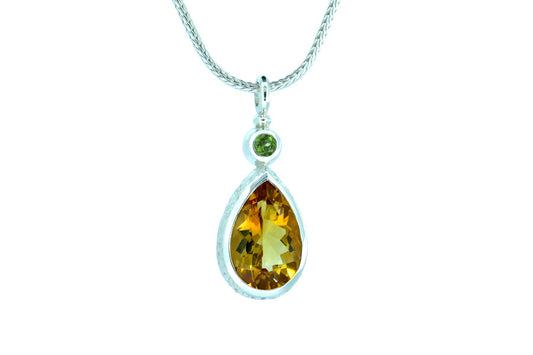 Pear Shaped Citrine & Peridot Silver Drop Pendant