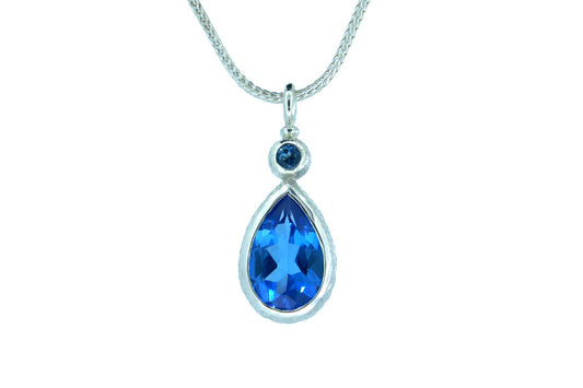 Pear Swiss Blue Topaz  & Sky Blue Topaz Silver Drop Pendant