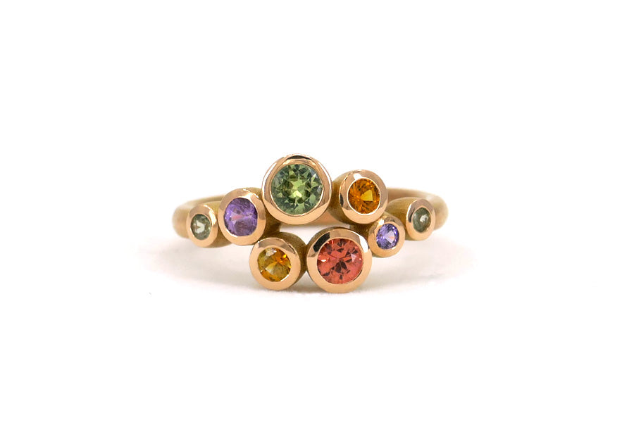 Eight Round Mixed Coloured Sapphire 18ct Red Gold Open Cluster Ring Design