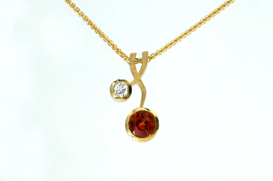 Orange Sapphire & Diamond 18ct Yellow Gold Weave Pendant