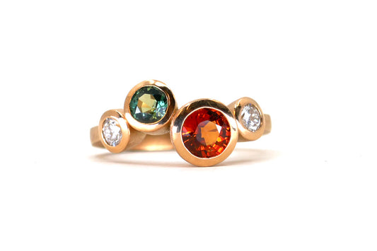 Four Stone Sapphire & Lab Diamond 18ct Red Gold Ring