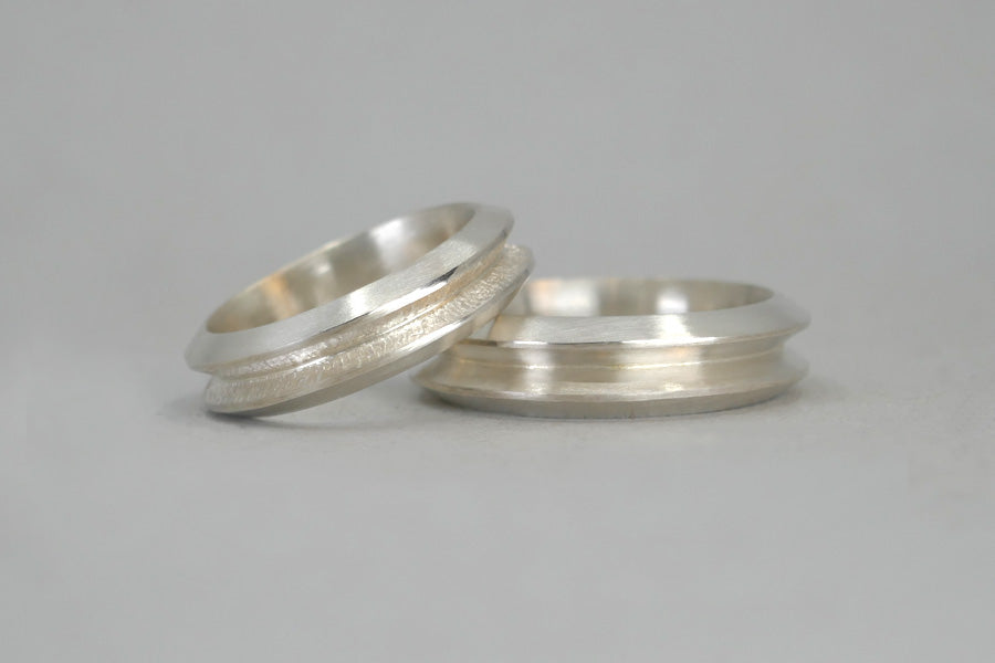 Double Triangular Shaped Silver Wedding Rings