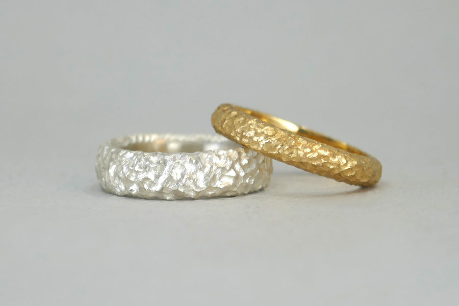 Burred Textured Silver & 18ct Gold Wedding Rings