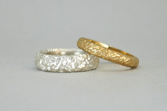 Burred Textured Silver & 18ct Gold Wedding Rings
