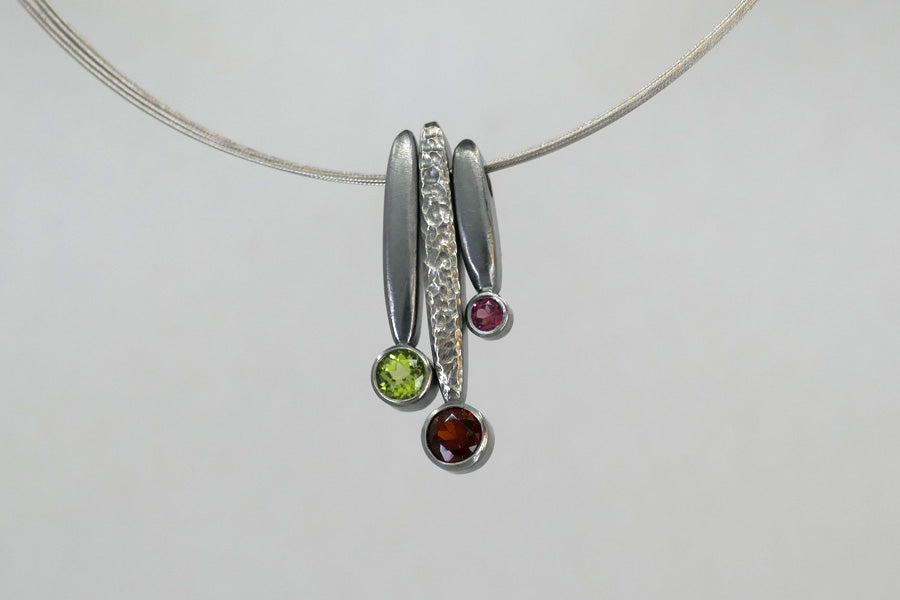 Leaf Design Three Stone Oxidised Silver Necklace