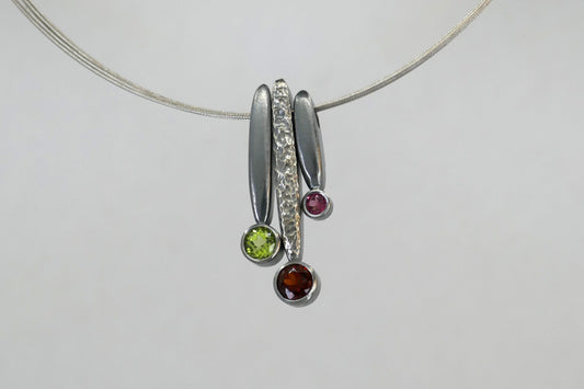 Leaf Design Three Stone Oxidised Silver Necklace