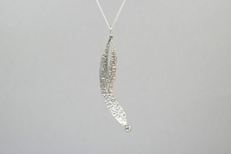 Two Curved Drop Design Silver Necklace