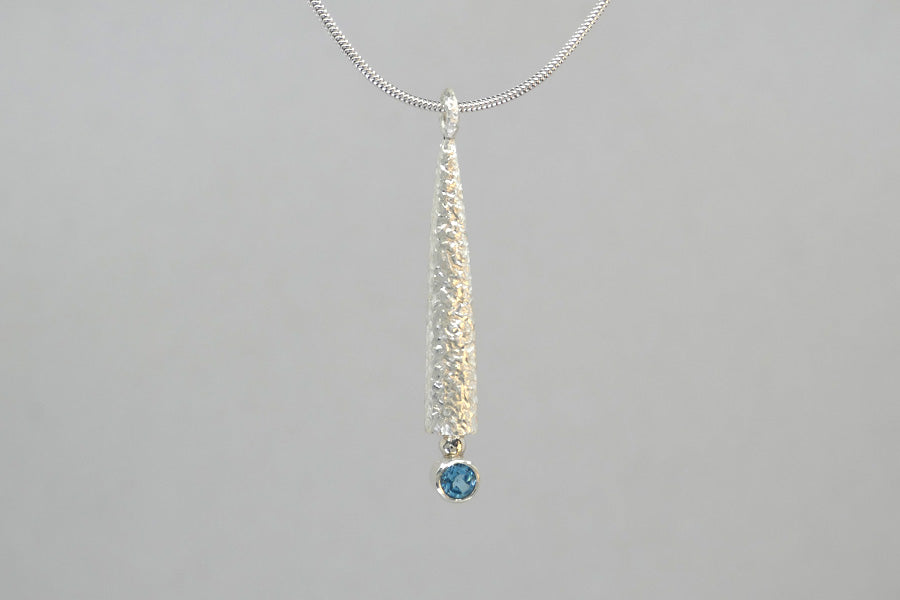 Tapered Burr Patterned Silver Blue Topaz Necklace
