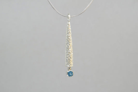 Tapered Burr Patterned Silver Blue Topaz Necklace