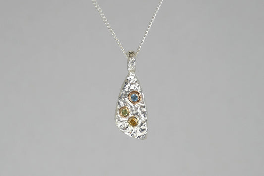 Burr Design Silver & 18ct Gold Mixed Stone Pendant