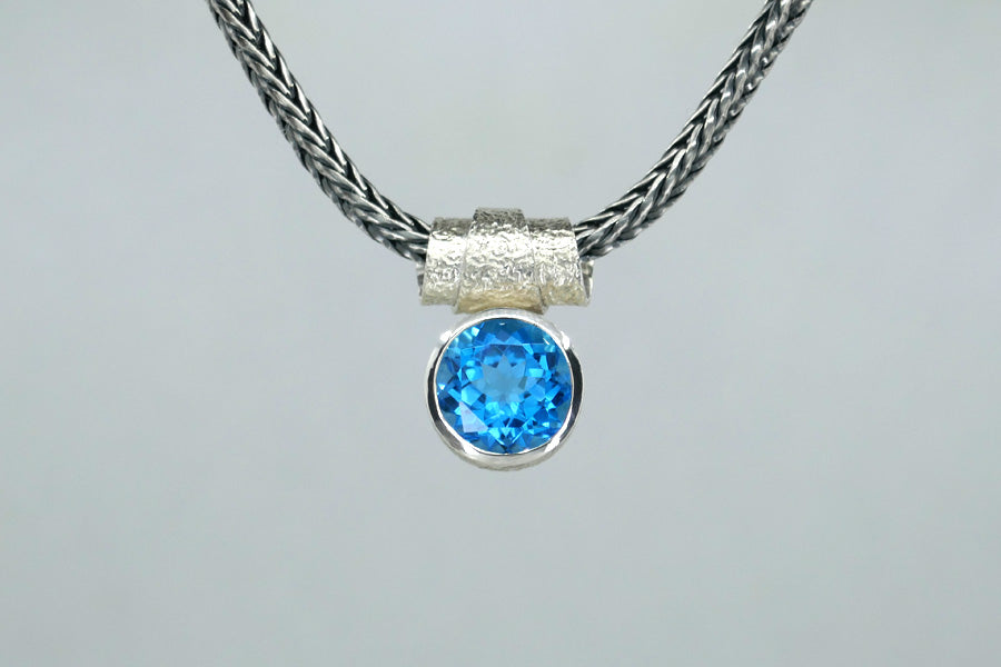 Scroll Design Blue Topaz Silver Necklace