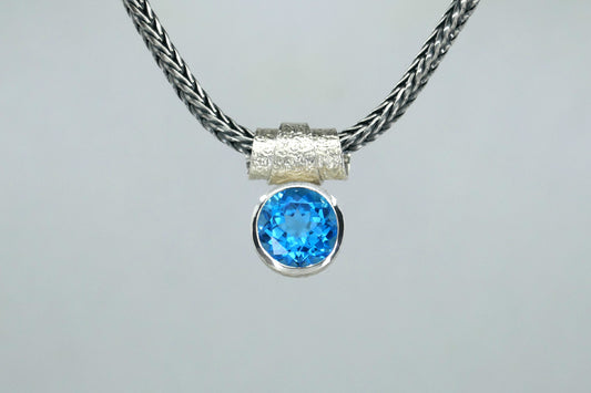 Scroll Design Blue Topaz Silver Necklace