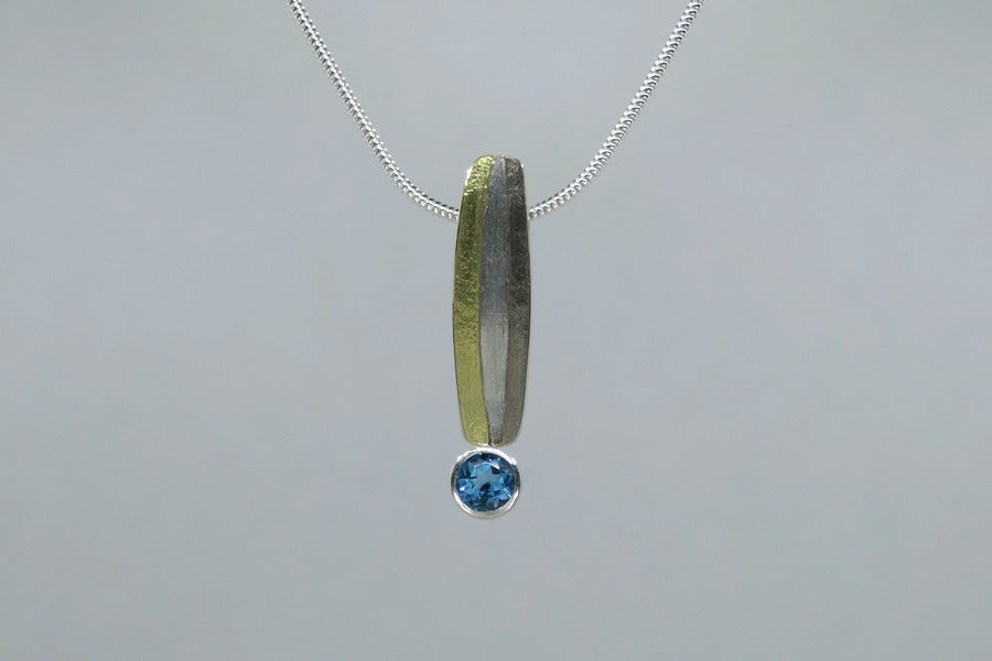 Blue Topaz Silver & 18ct Coloured Gold Striped Necklace