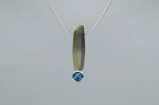 Blue Topaz Silver & 18ct Coloured Gold Striped Necklace