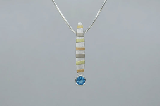 Blue Topaz & Garnet Silver & 18ct Gold Striped Necklaces