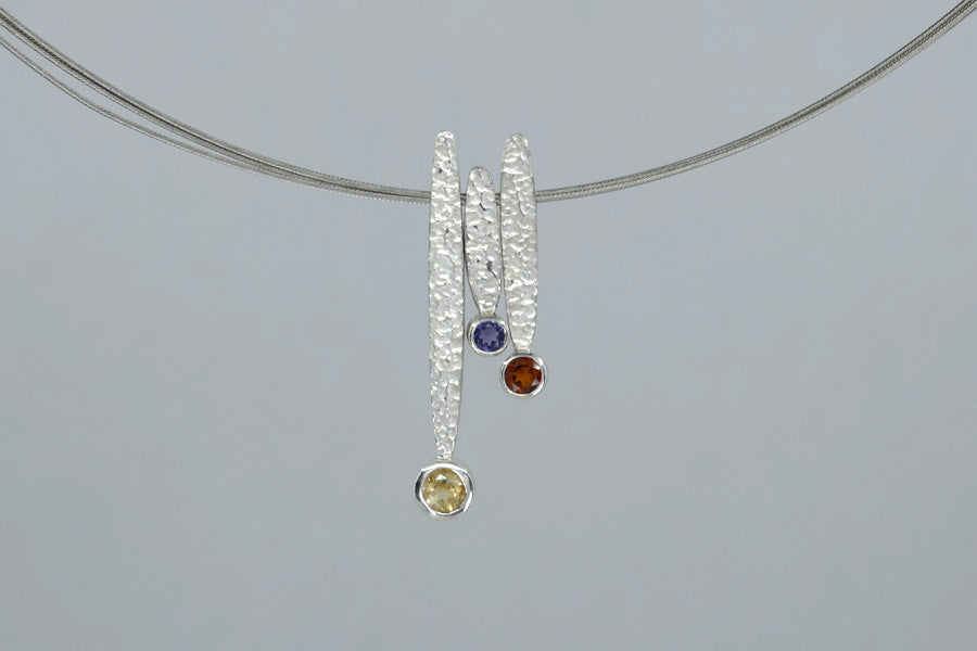 Leaf Design Three Stone Silver Necklace