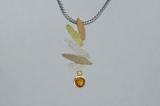 Marquise Design Citrine Silver & 18ct Coloured Gold Necklace