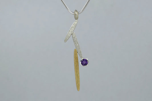 Amethyst Leaf Design Silver & 18ct Gold Necklace