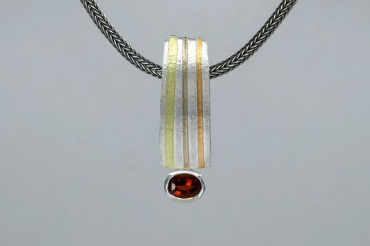 Oval Citrine Silver & 18ct Striped Coloured Gold Necklace