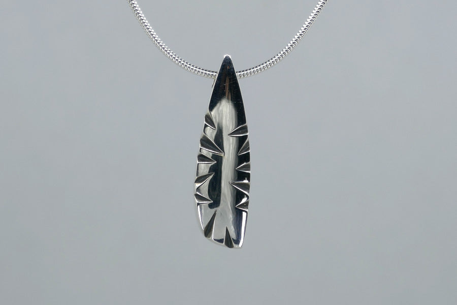 Notch Pattern Long Tear Silver Pendant