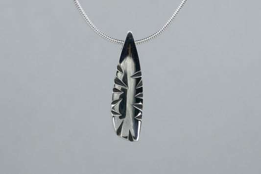 Notch Pattern Long Tear Silver Pendant