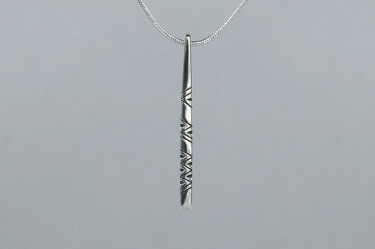 Chevron Pattern Silver Straight Bar Necklace