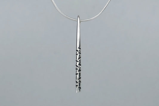 Notch Pattern Silver Straight Bar Necklace