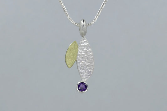 Marquise Design Amethyst & Citrine Silver & 18ct Yellow Gold Necklaces