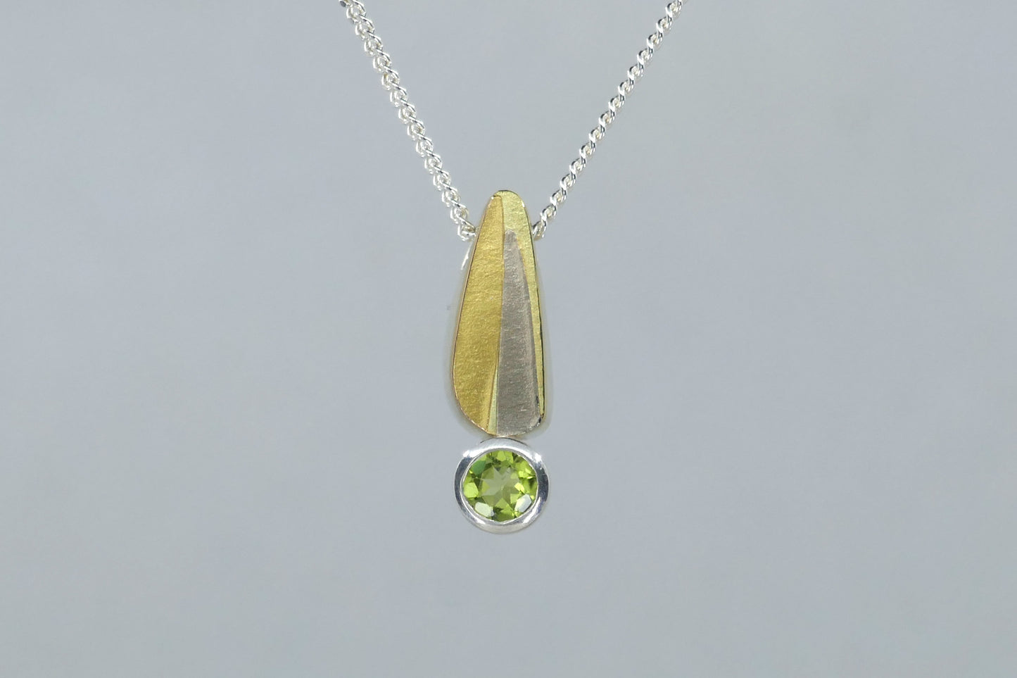 Peridot Leaf Design Silver & 18ct Gold Necklace