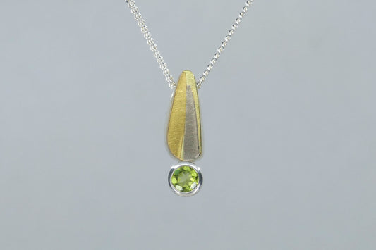 Peridot Leaf Design Silver & 18ct Gold Necklace
