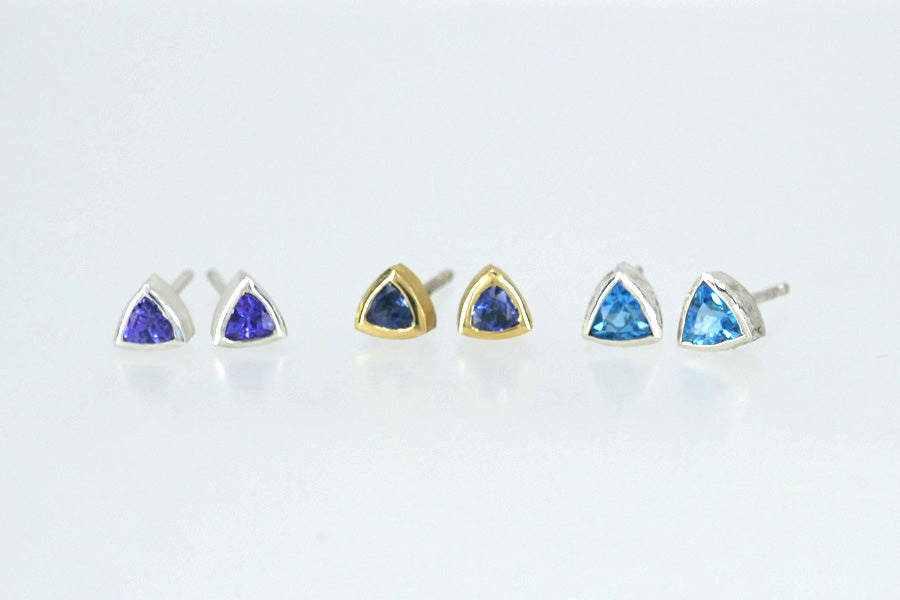 Trillion Stone Shaped Silver & Gold Earstuds