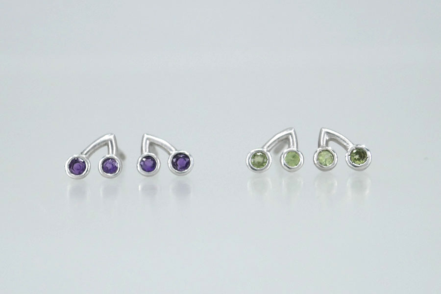 Cluster Design Silver Amethyst & Peridots Earstuds