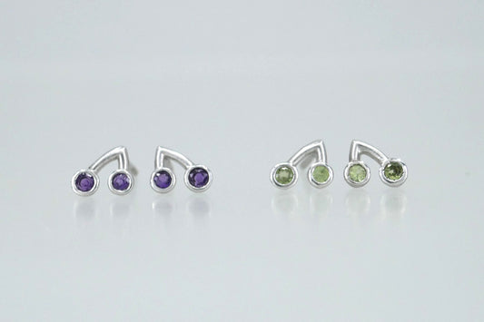 Cluster Design Silver Amethyst & Peridots Earstuds