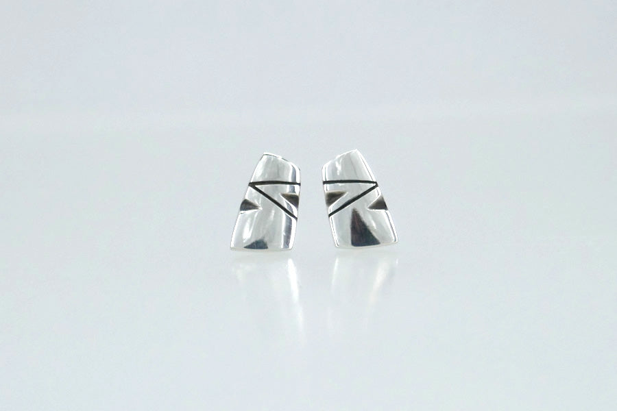 Chevron Design Silver Ear Studs