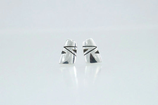 Chevron Design Silver Ear Studs
