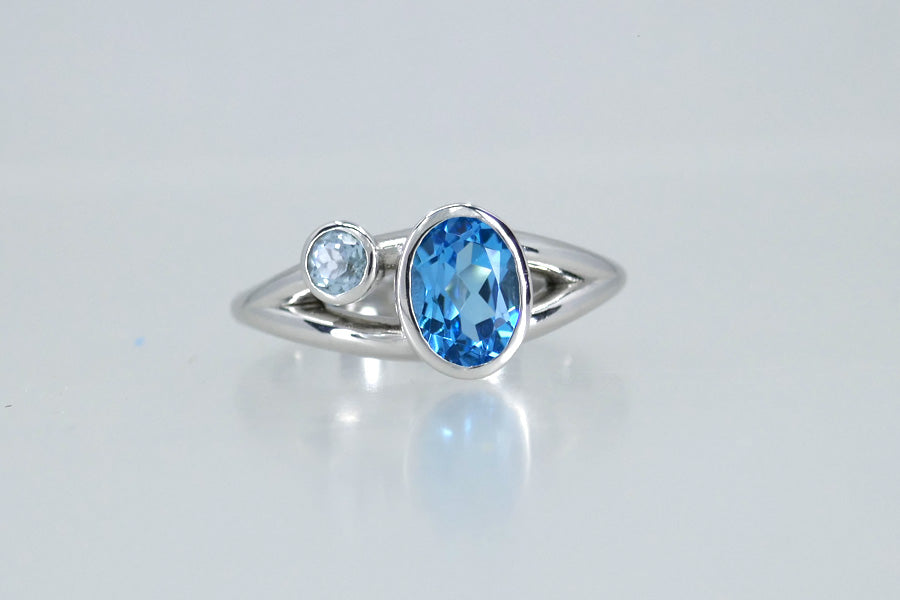 Oval Swiss Blue & Sky Blue Topaz Silver Ring