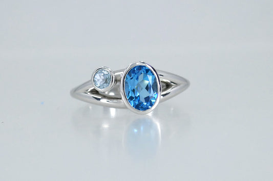 Oval Swiss Blue & Sky Blue Topaz Silver Ring