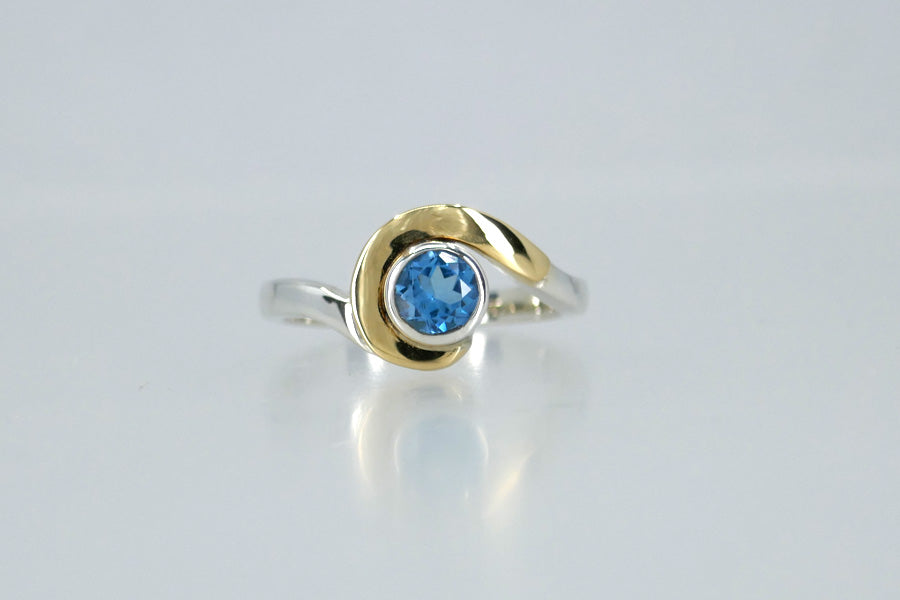 Wrap Design Blue Topaz Silver & 18ct Gold Ring
