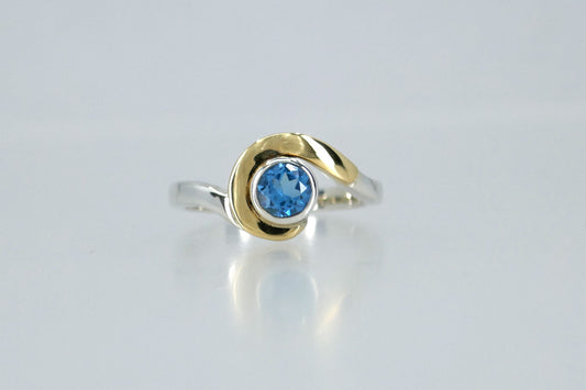 Wrap Design Blue Topaz Silver & 18ct Gold Ring
