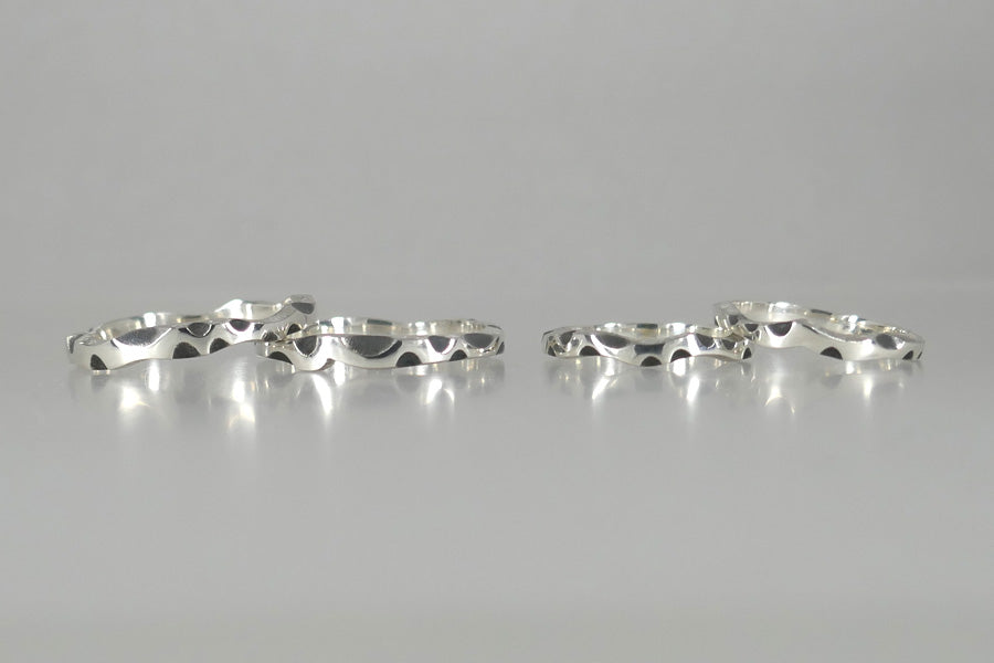 Varied Wave Scalloped Design Silver Rings