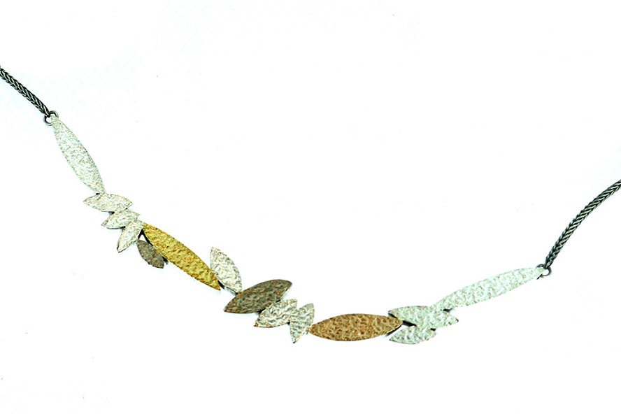 Marquise Design Silver & 18ct Gold Necklace